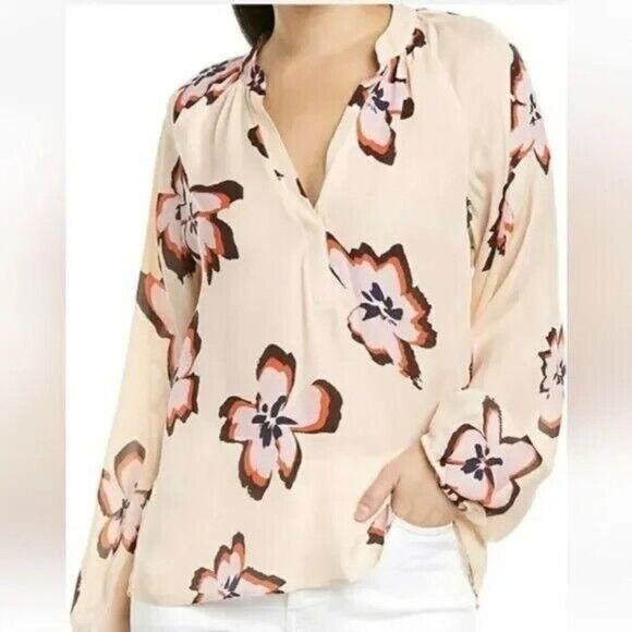 A.L.C Jules Floral Long Sleeve V-neck Silk Blouse Size 4 - Picture 3 of 10